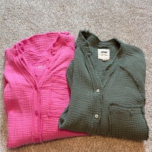 Aerie Sage Green & Pink Textured Top